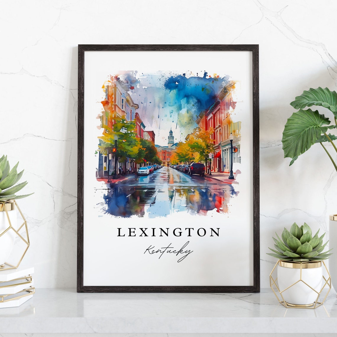 Lexington Kentucky Downtown Street Watercolor City Artwork Poster - Image 2