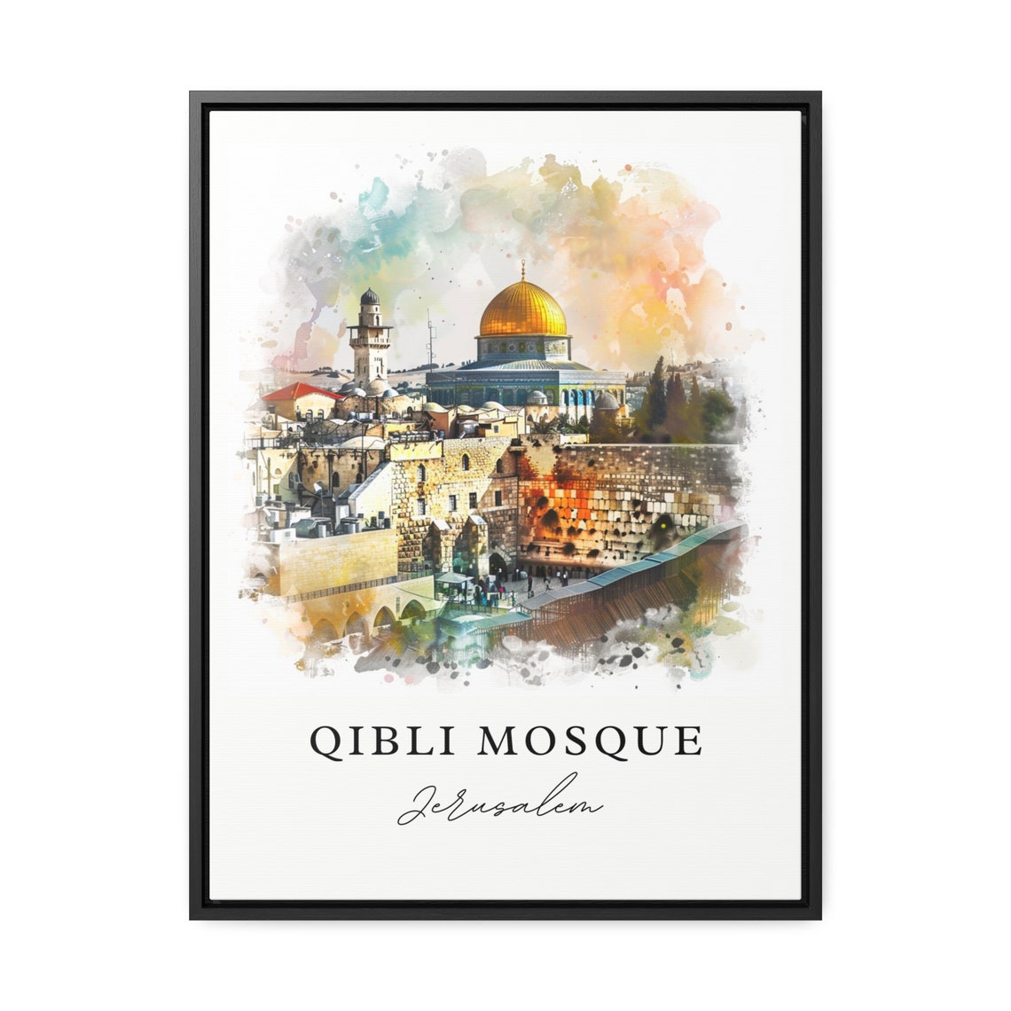 Qibli Mosque Jerusalem Watercolor Art Golden Dome Old City Poster - Image 3