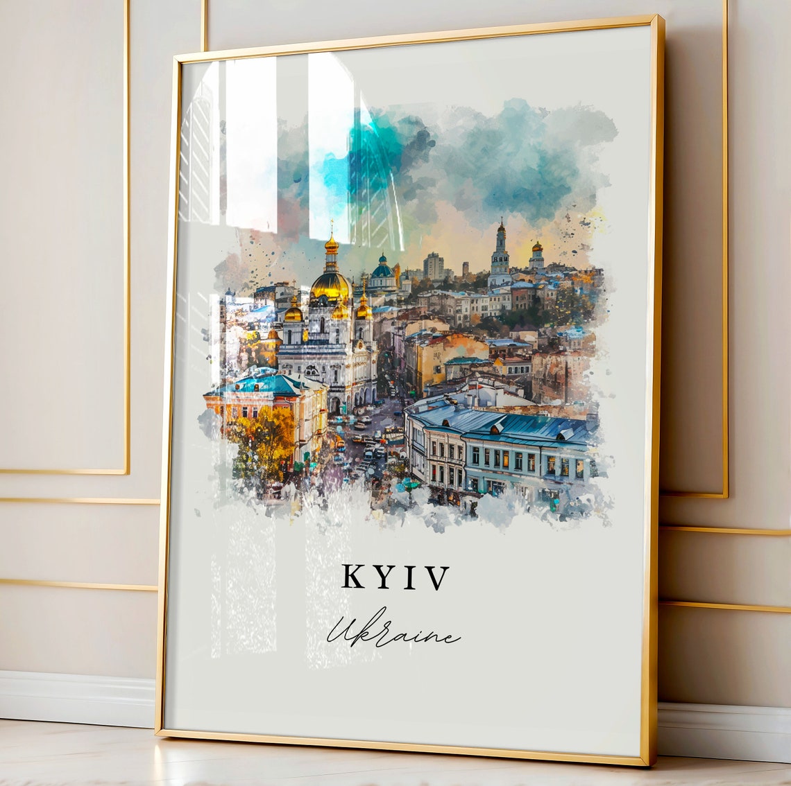 Kyiv Ukraine Golden Domed Churches Watercolor City Travel Poster - Image 4