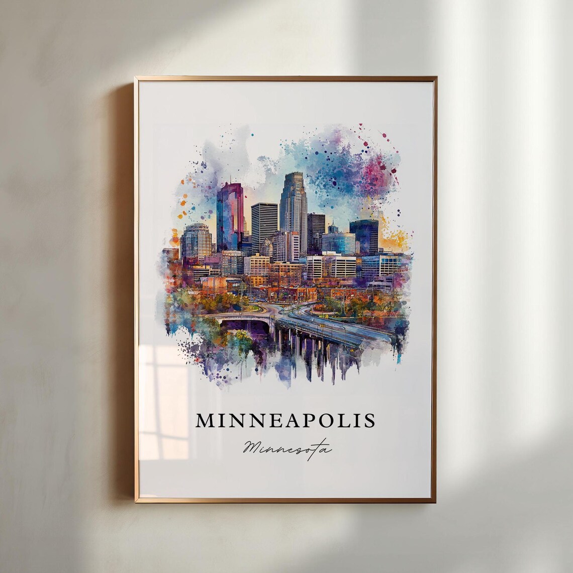Minneapolis, MN Watercolor Travel Poster