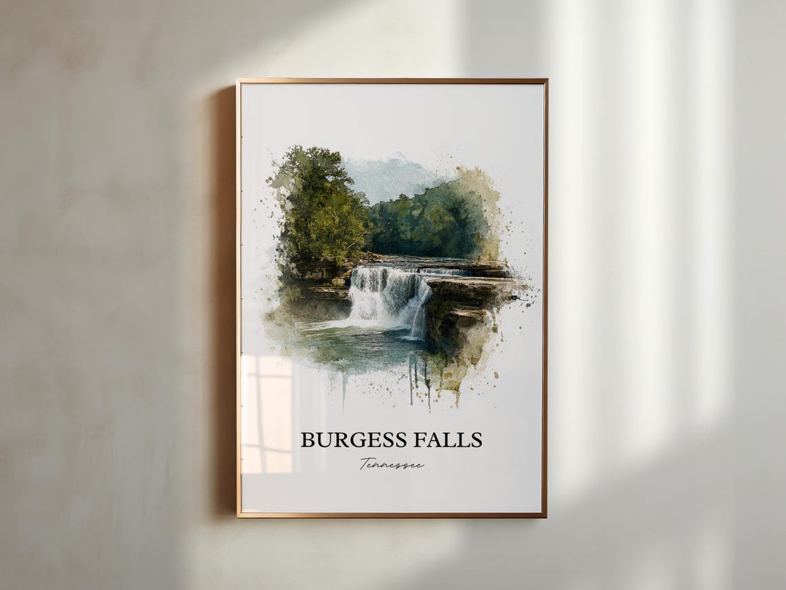 Burgess Falls Tennessee State Park Waterfall Watercolor Travel Poster - Image 5