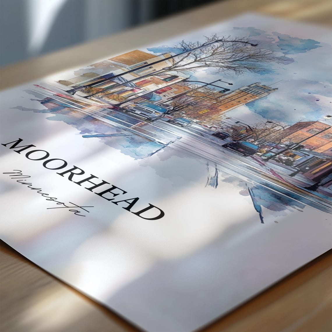 Moorhead Minnesota Downtown Street Tower Watercolor Art Poster - Image 6