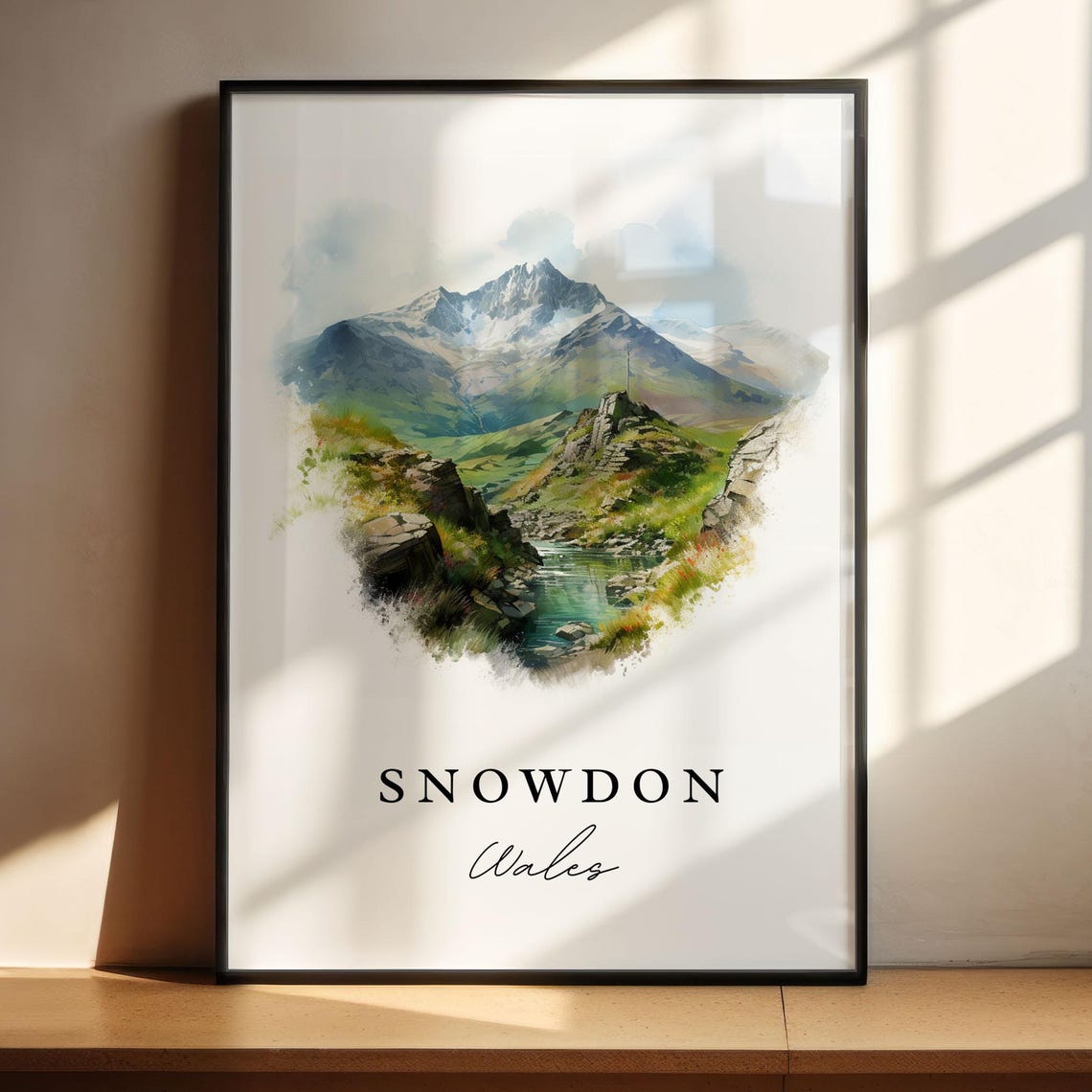 Snowdon Wales Mountain Peak Watercolor Hiking Landscape Poster