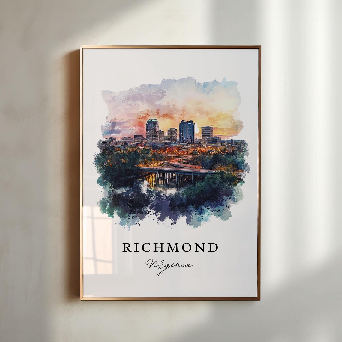 Richmond VA Watercolor Travel Poster, Virginia