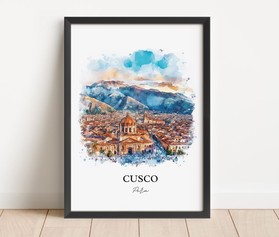 Cusco Peru Andean Watercolor Domed Church Cityscape Art Poster - Image 5