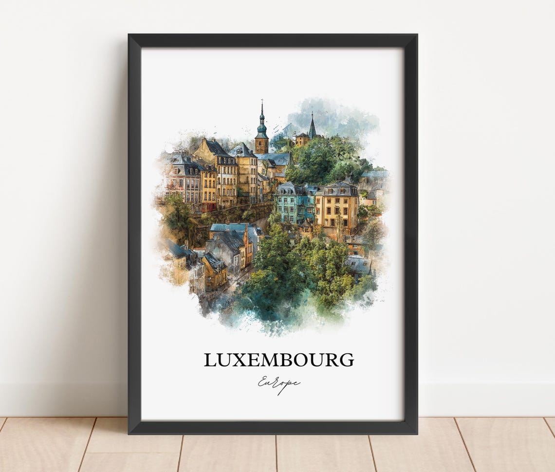 Luxembourg Old City Hillside Watercolor Europe Travel Poster - Image 5