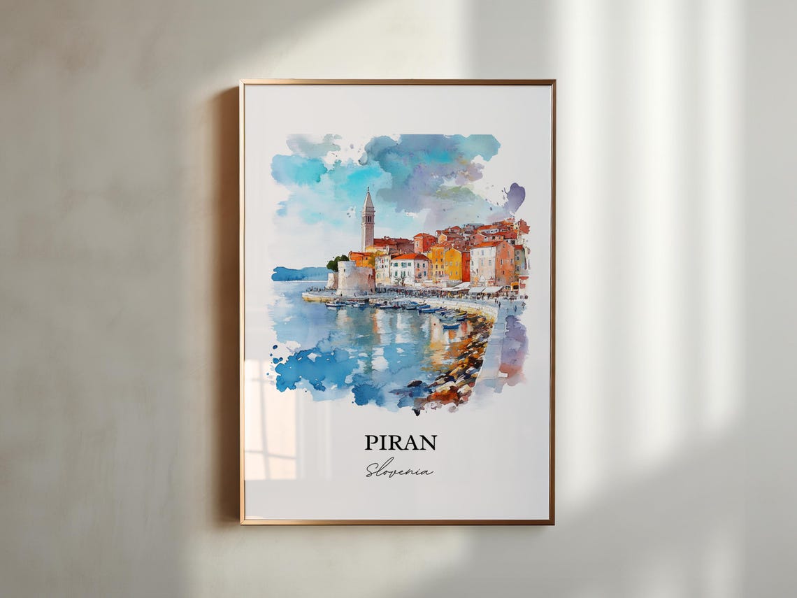 Piran Slovenia Watercolor Coastal Old Town Bell Tower Harbor Poster - Image 5