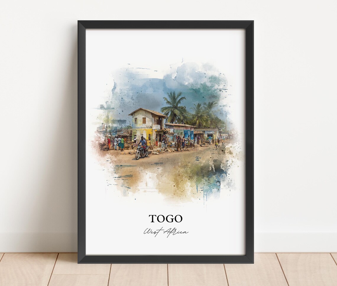 Togo West Africa Street Scene Watercolor Village Life Art Poster - Image 3