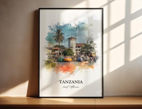 Tanzania Wall Art Print Watercolor Country Gift Travel Poster Housewarming