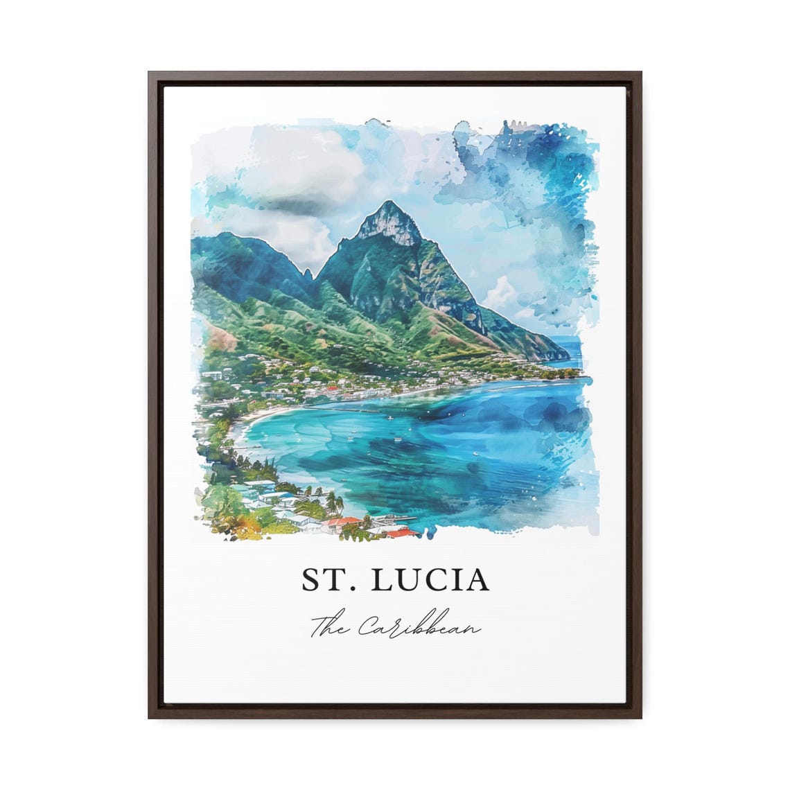 St Lucia Watercolor Travel Poster, Caribbean Island - Image 3