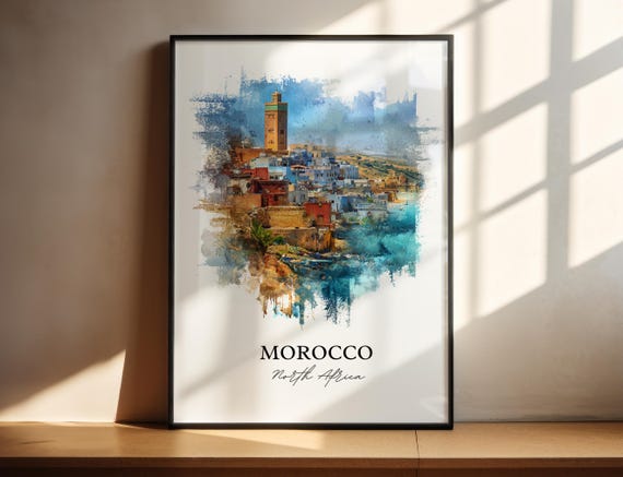Morocco Wall Art Print Watercolor Casablanca Gift Travel Poster Housewarming
