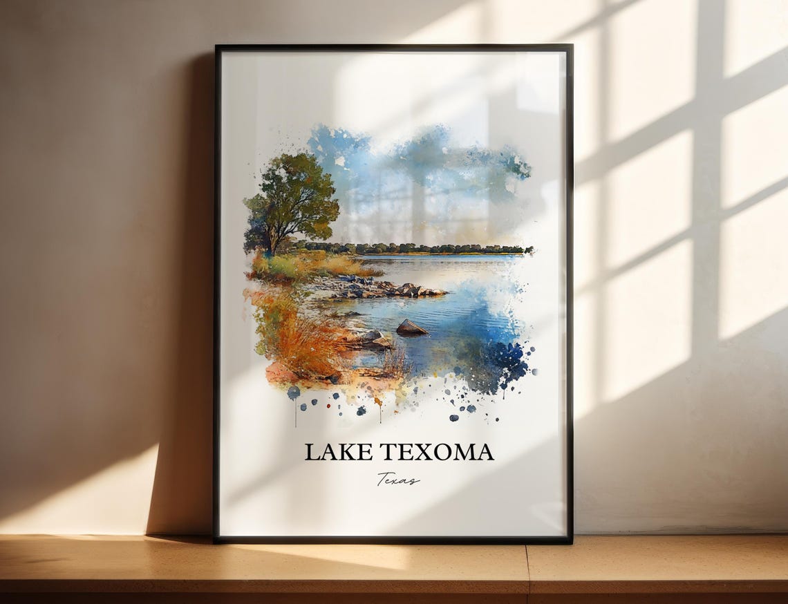 Lake Texoma Texas Rocky Point Watercolor Lake Landscape Poster