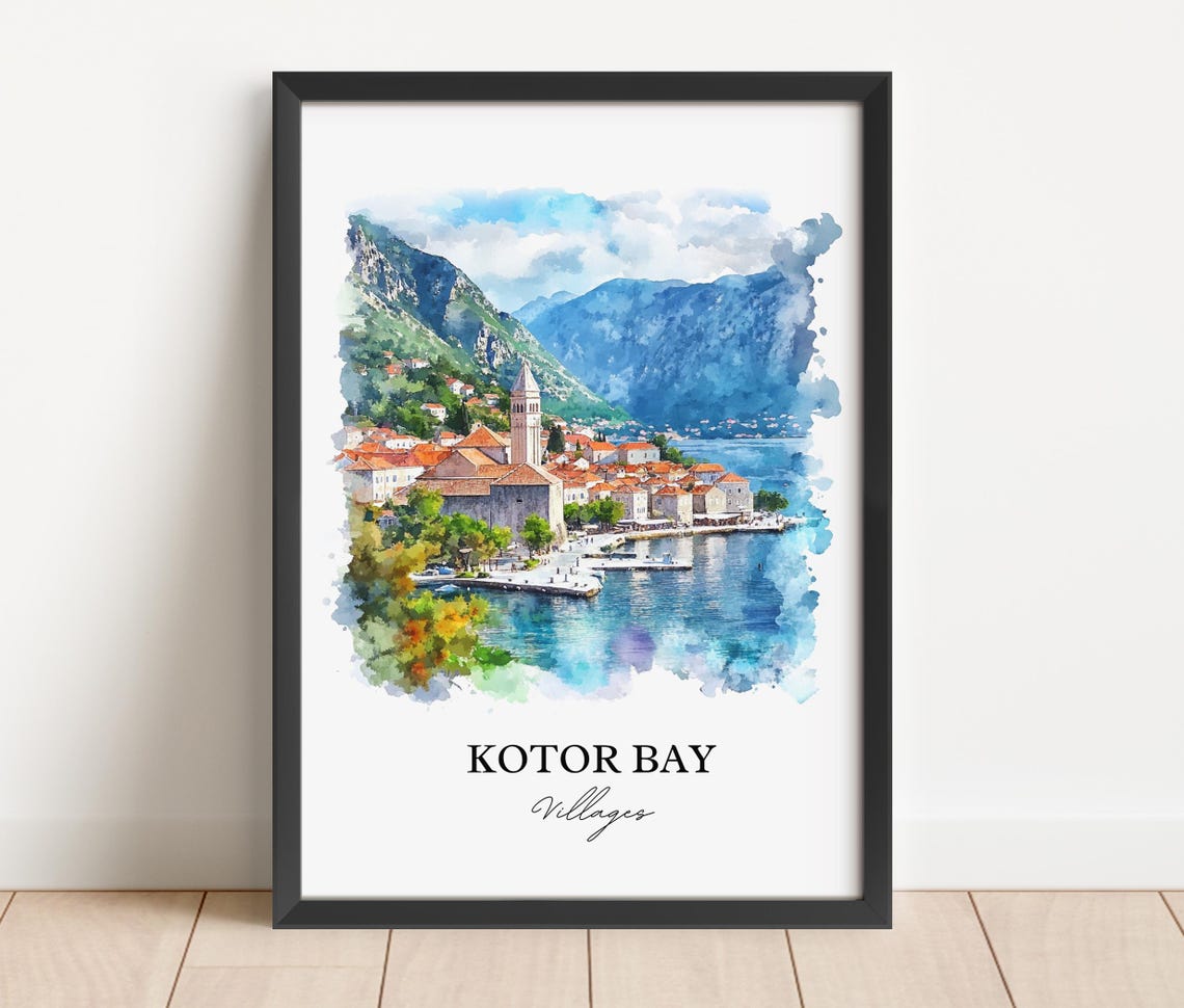 Kotor Bay Villages Watercolor Coastal Town Montenegro Scenic Poster - Image 6