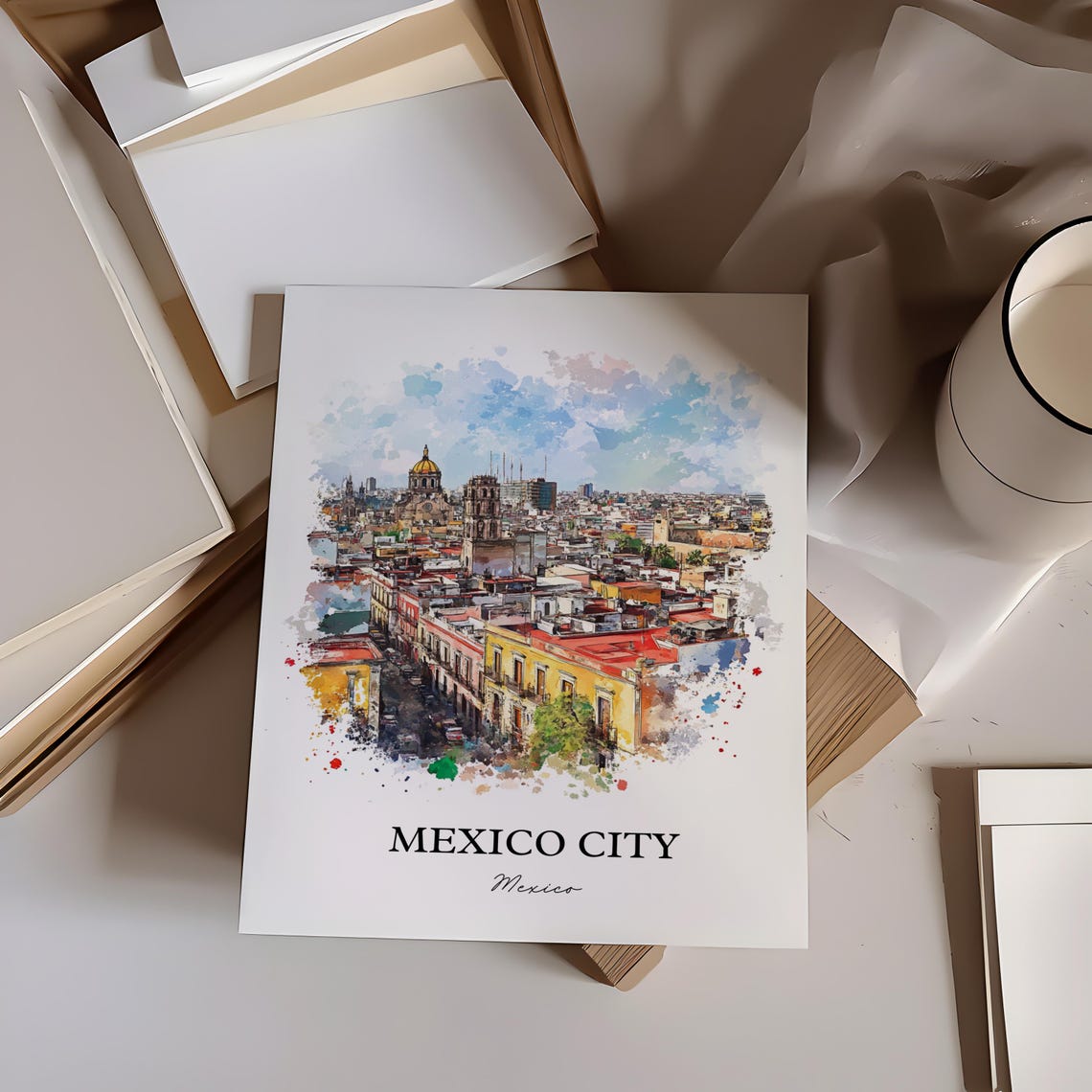 Mexico City Mexico Historic Center Skyline Cathedral Watercolor Poster - Image 3