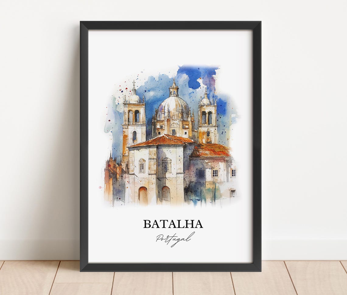 Batalha Portugal Watercolor Monastery Church Dome Architecture Poster - Image 2