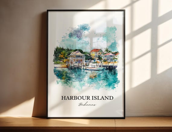 Harbour Island Wall Art Print Bahamas Watercolor Gift Travel Poster Housewarming