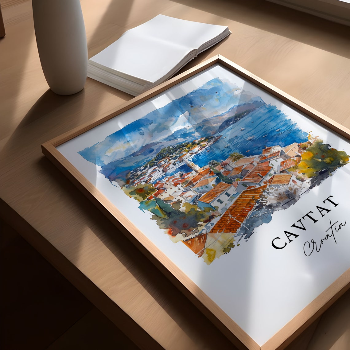 Cavtat Croatia Adriatic Coast Sailboat Watercolor Village Poster - Image 5