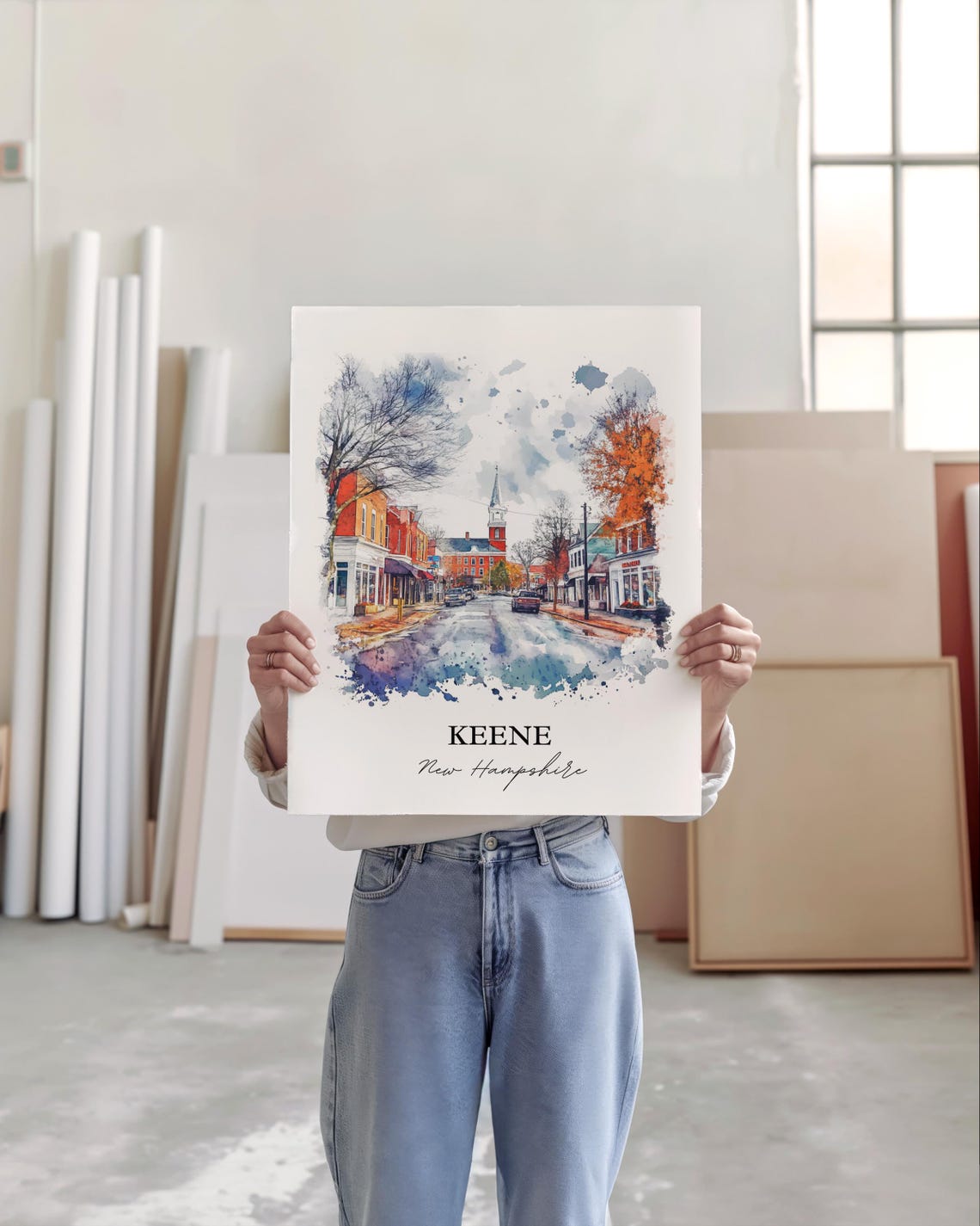 Keene New Hampshire Downtown Autumn Watercolor Travel Gift Poster - Image 5