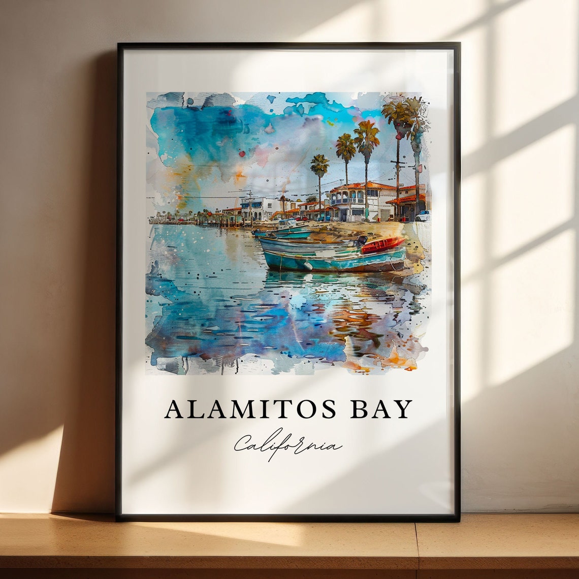 Alamitos Bay California Harbor Boats Marina Watercolor Poster - Image 4
