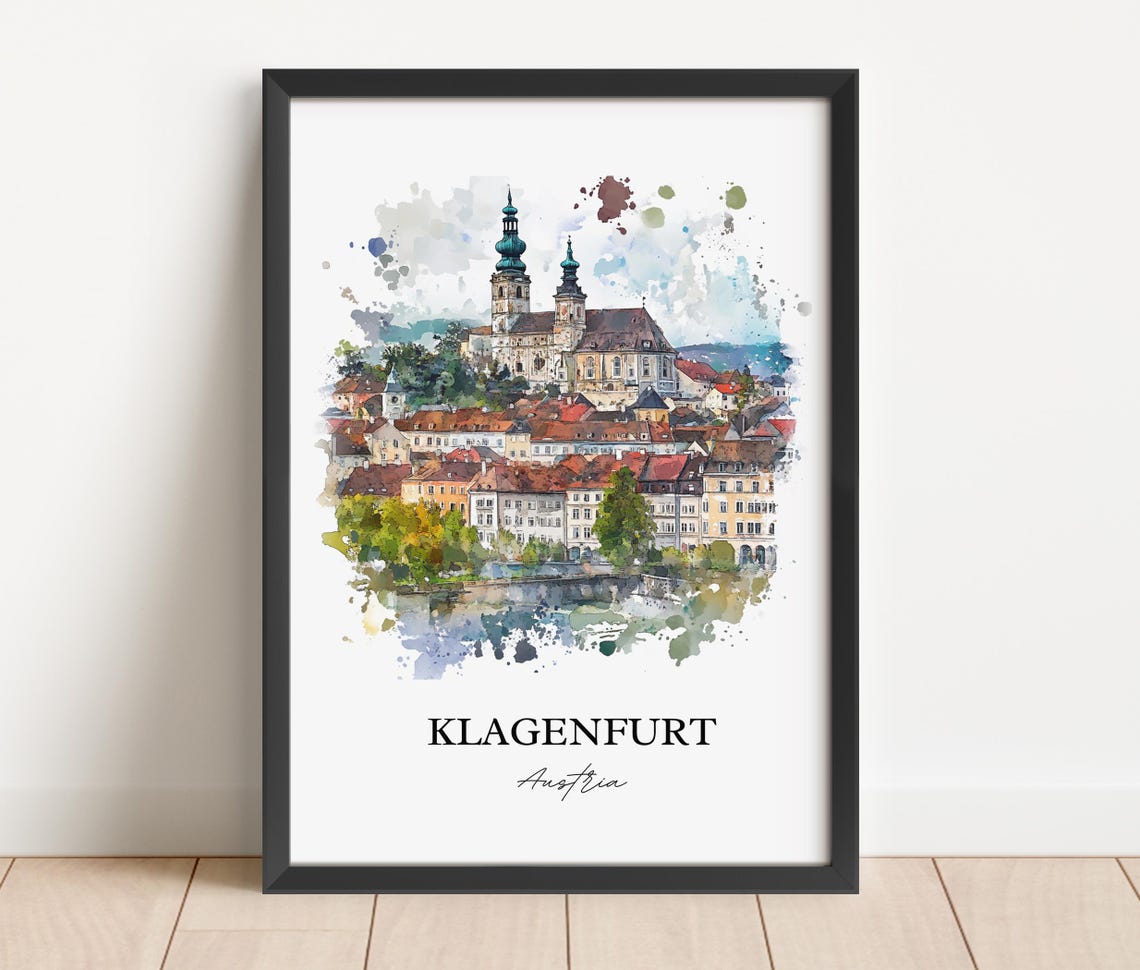 Klagenfurt Austria Old Town Skyline Watercolor Travel Poster - Image 2