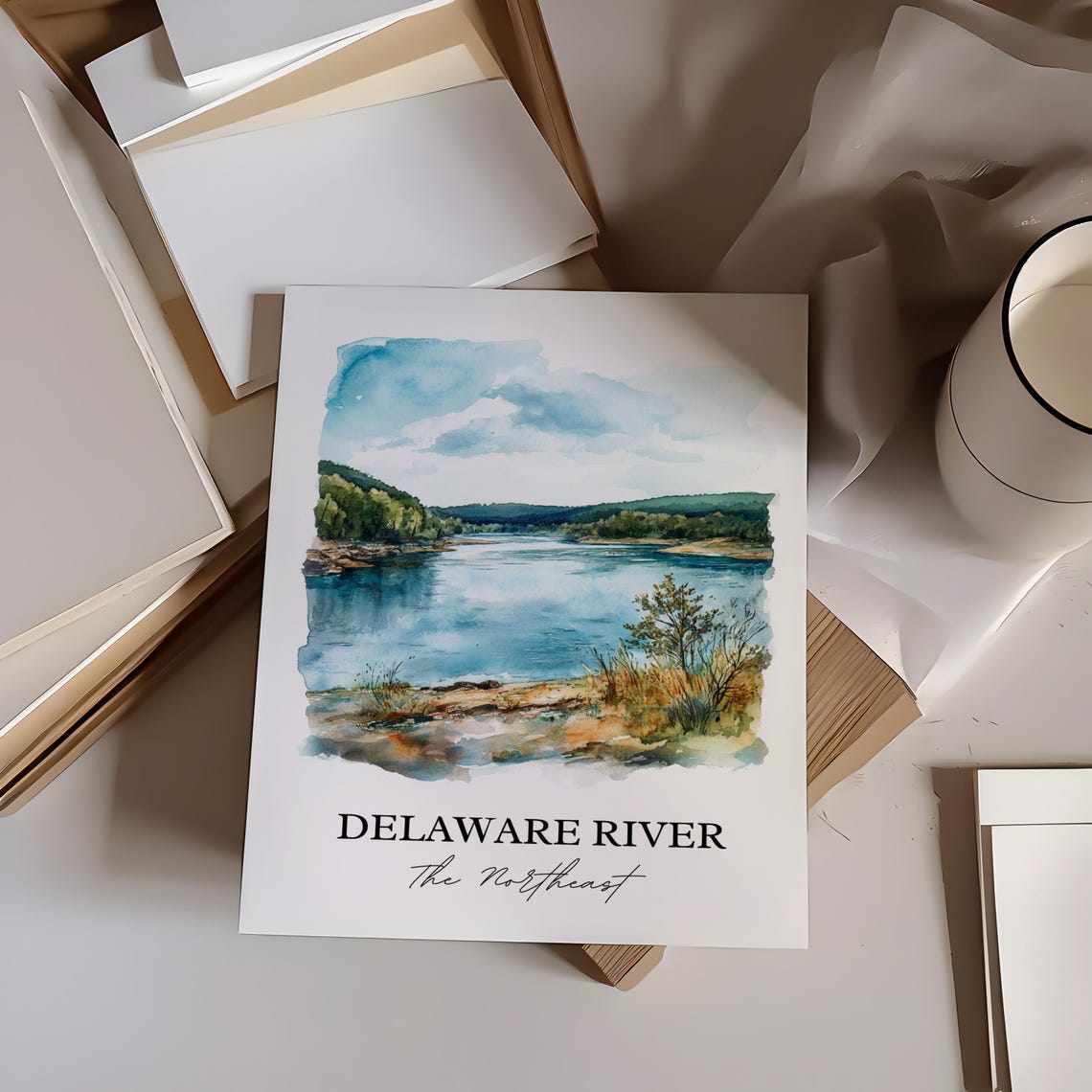 Delaware River The Northeast Rolling Hills Watercolor River Poster - Image 2