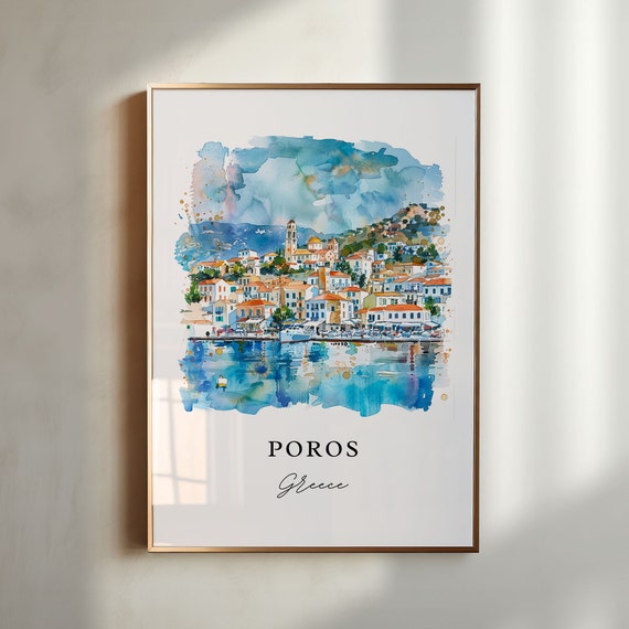 Poros Greece Watercolor Travel Poster Art Print