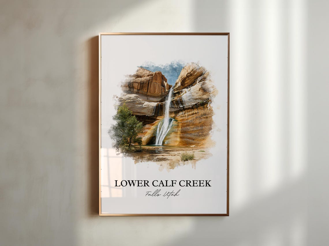 Lower Calf Creek Falls Utah Orange Sandstone Dome Watercolor Poster - Image 5