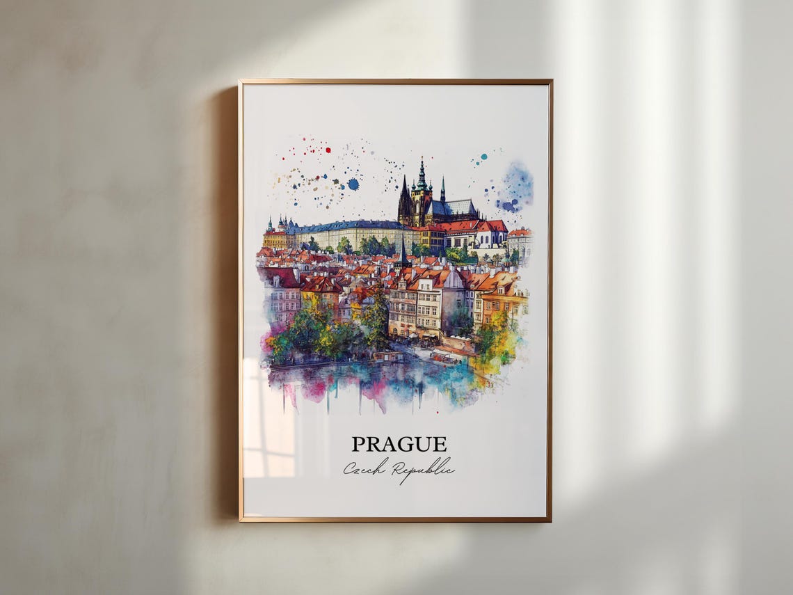 Prague Skyline Watercolor Travel Poster, Czech Republic - Image 4