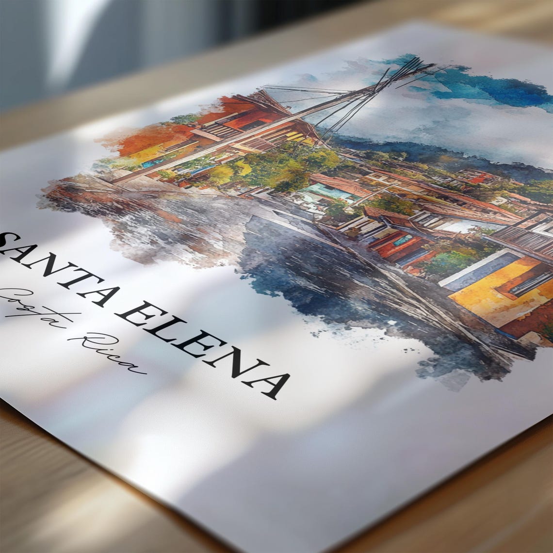 Santa Elena Costa Rica Street Scene Watercolor Travel Poster - Image 6