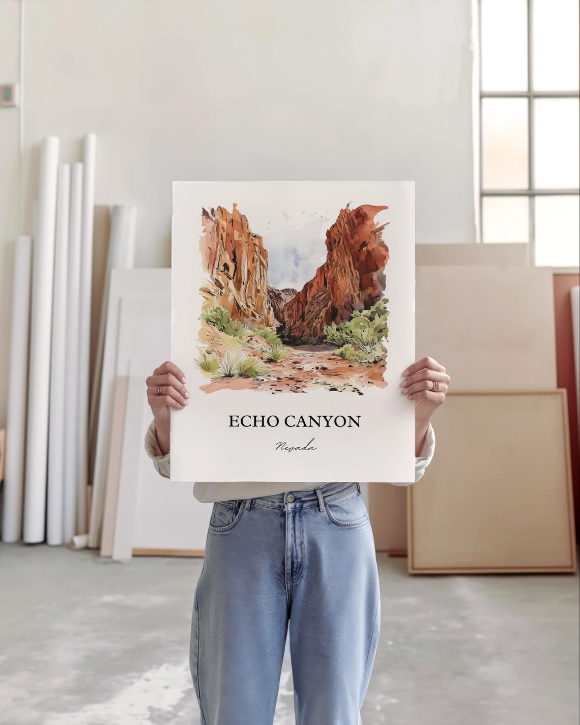 Echo Canyon Nevada Red Rock Canyon Watercolor Desert Travel Poster - Image 3