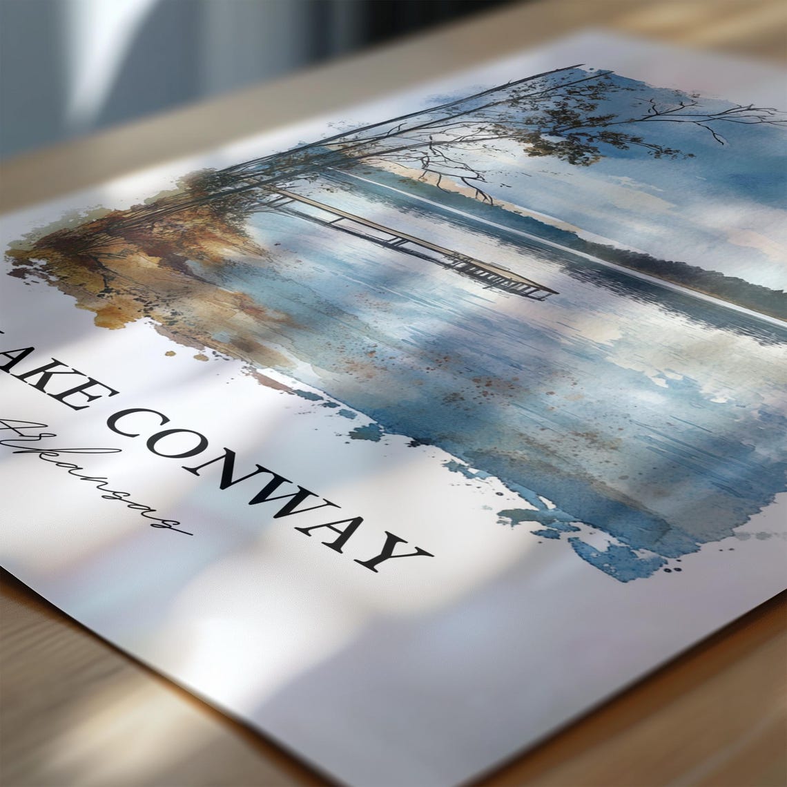 Lake Conway Arkansas Wooden Dock Autumn Watercolor Lake Poster - Image 6