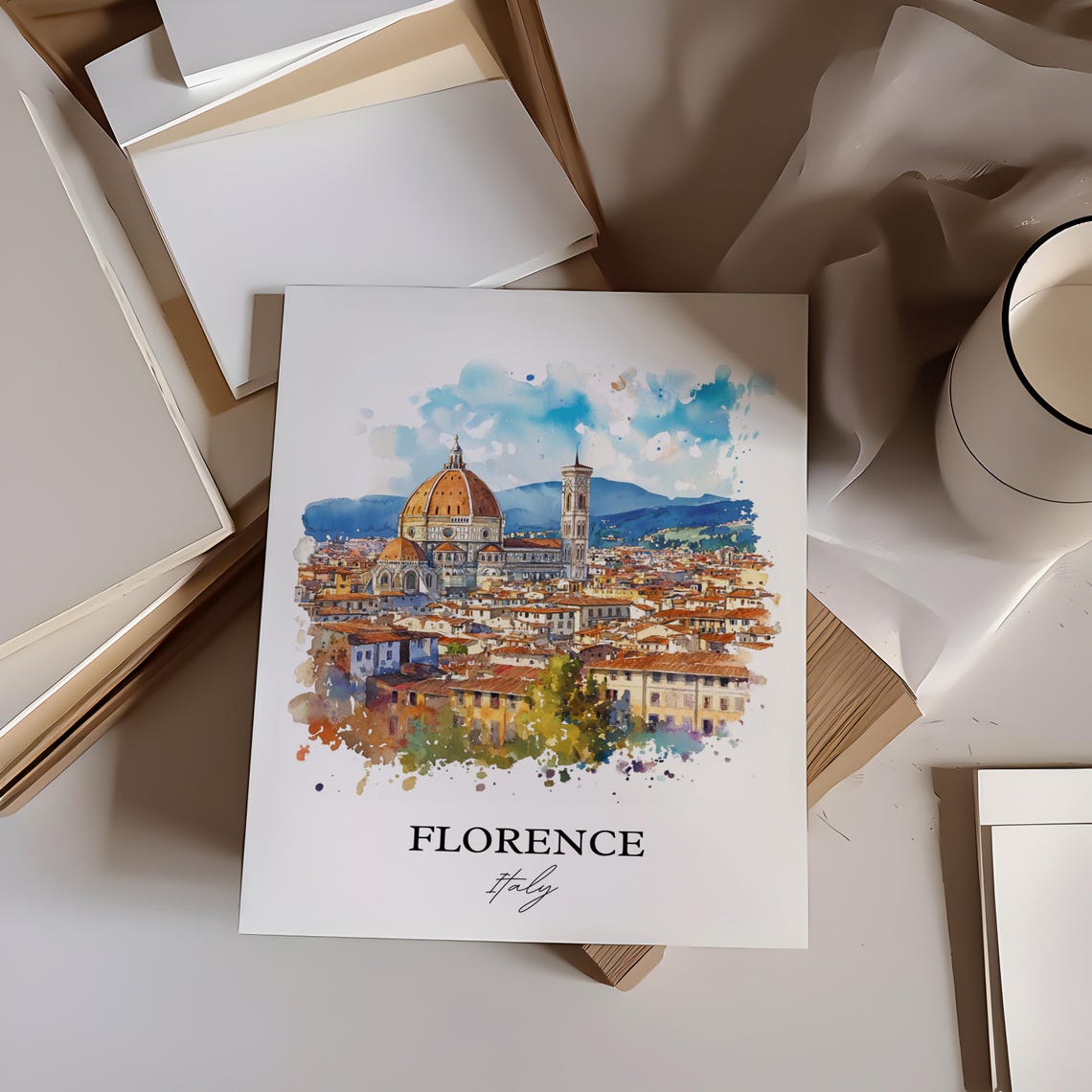 Florence Italy Duomo Cathedral Skyline Watercolor Art Poster - Image 4