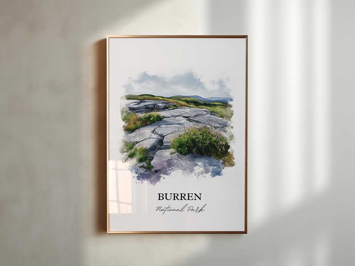 Burren Ireland Limestone Karst Landscape Watercolor National Park Poster - Image 3