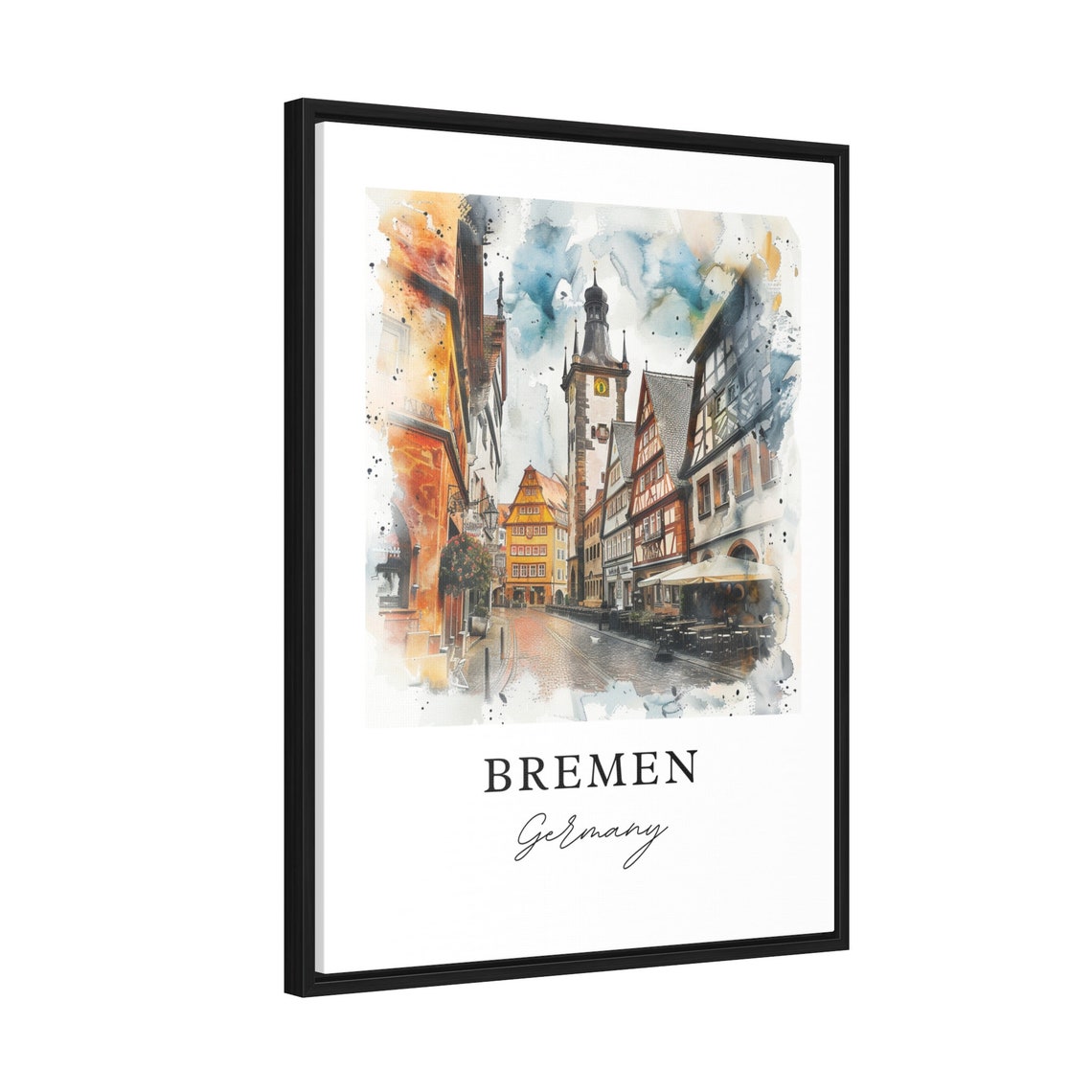 Bremen Germany Watercolor Half Timbered Street Old Town Poster - Image 2
