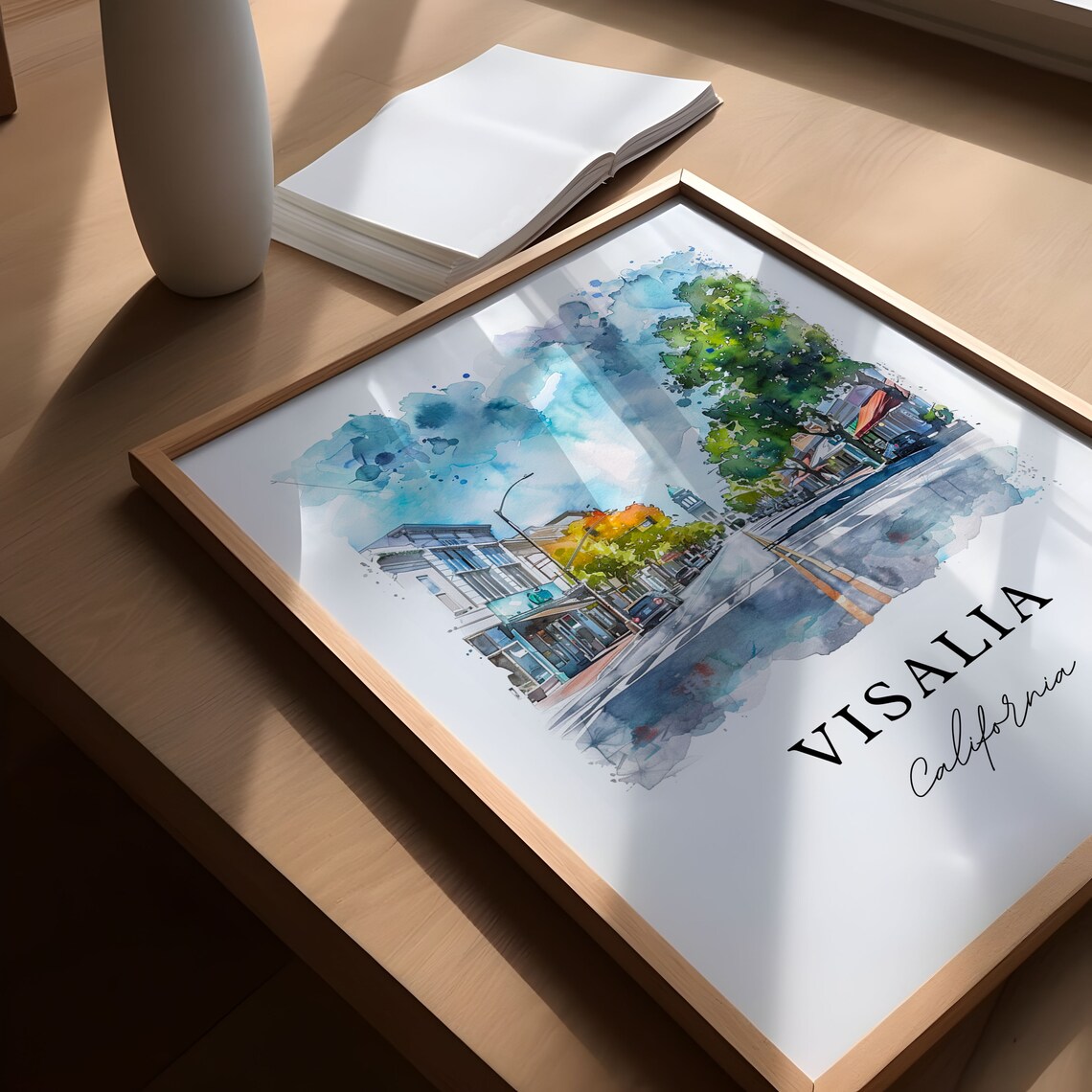 Visalia California Historic Downtown Street Watercolor City Art Poster - Image 5