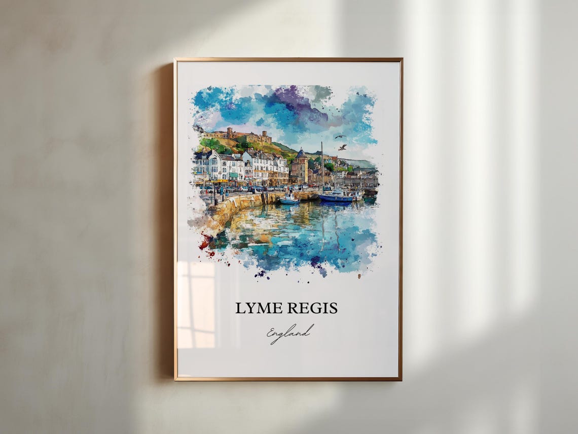 Lyme Regis England Harbor Watercolor Coastal Travel Poster Artwork - Image 2