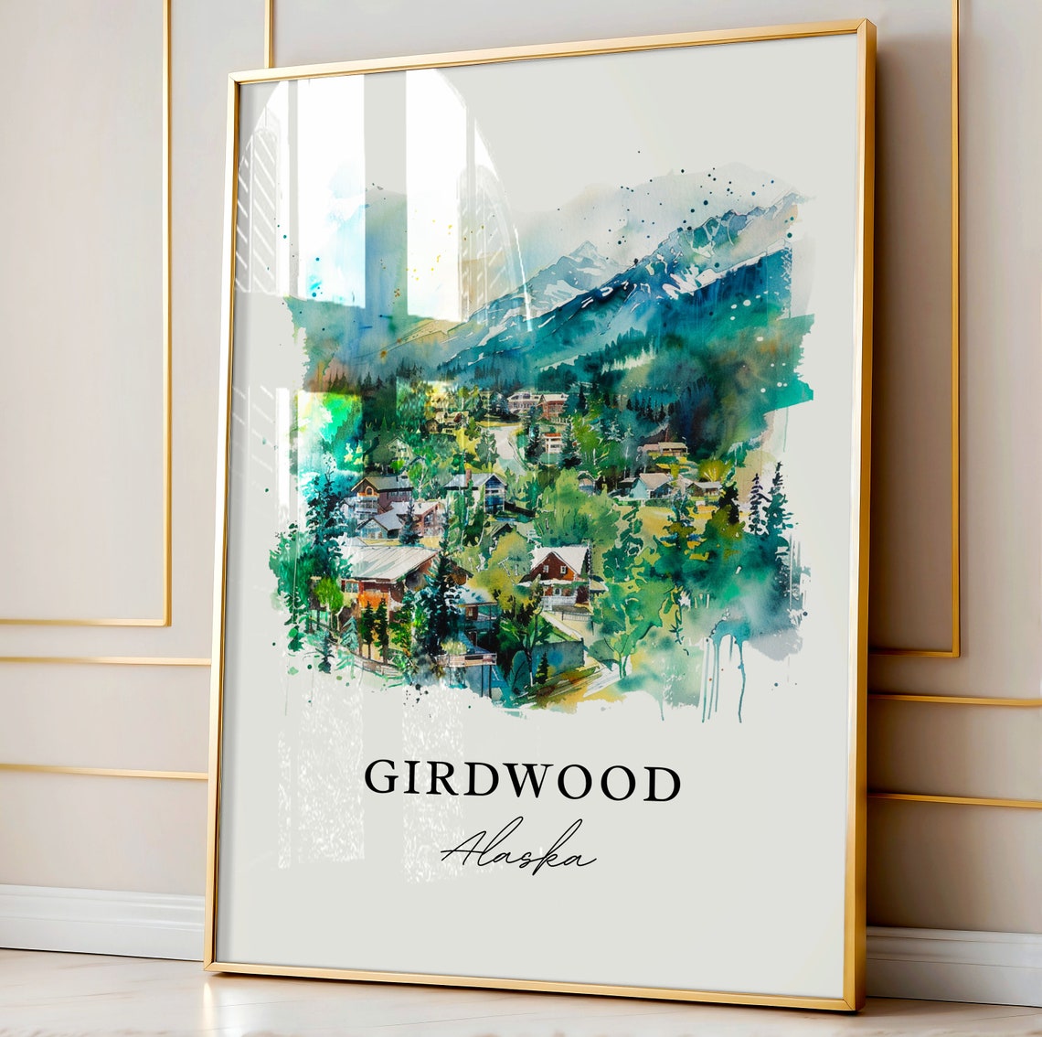 Girdwood Alaska Mountain Village Evergreen Watercolor Poster - Image 4