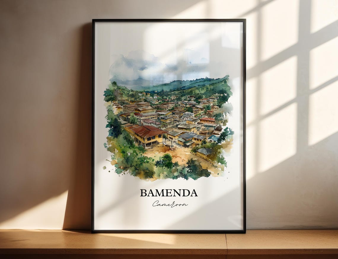 Bamenda Cameroon Hill Town Watercolor Scenic Travel Poster Gift