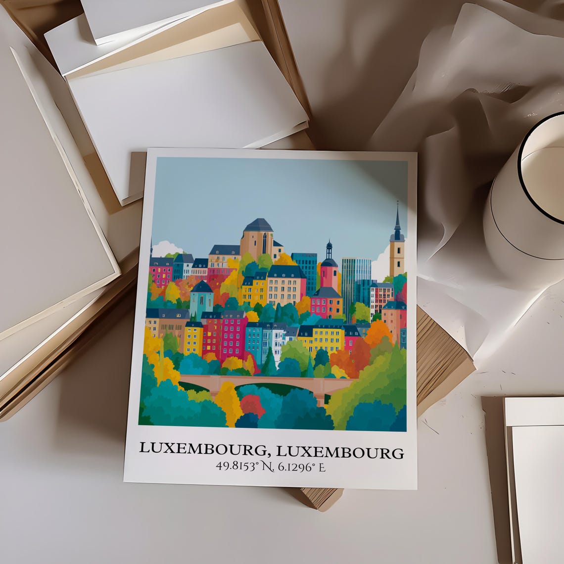 Luxembourg City Autumn Trees Historic Old Town Travel Poster - Image 4