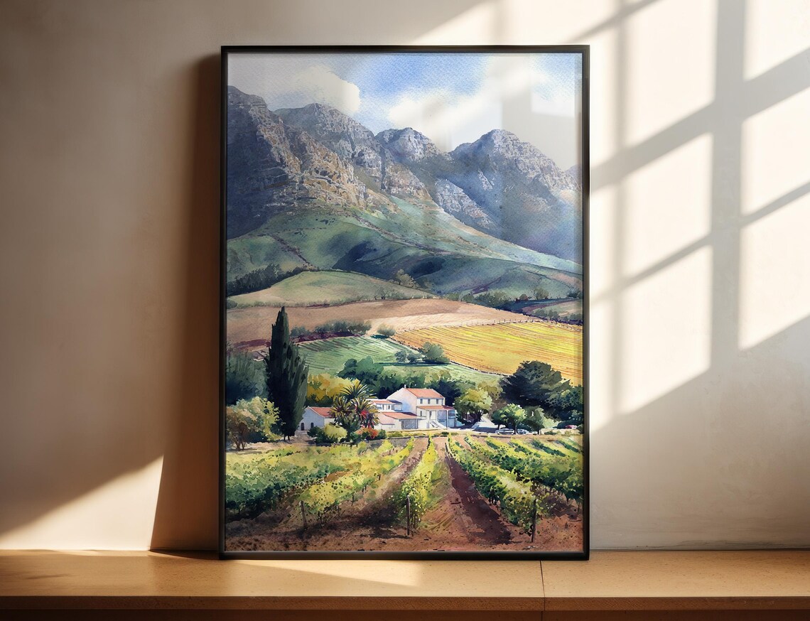 Stellenbosch Watercolor Art Print, South Africa Travel
