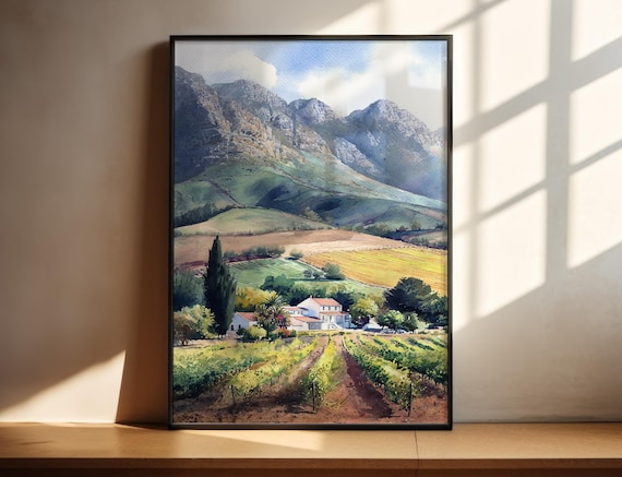 Stellenbosch Watercolor Art Print, South Africa Travel