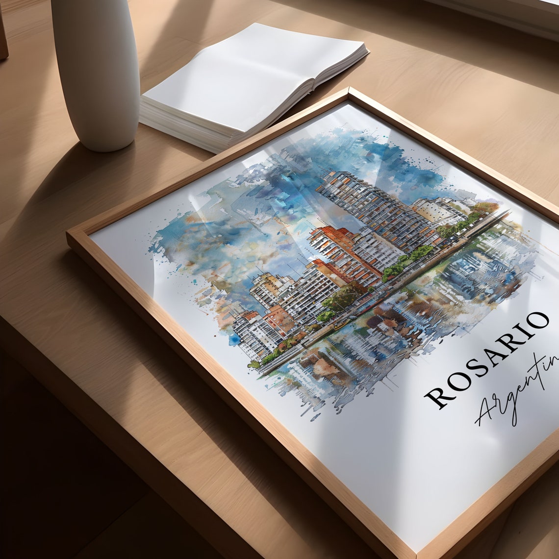 Rosario Argentina Watercolor Riverside Skyline Cityscape Art Poster - Image 5