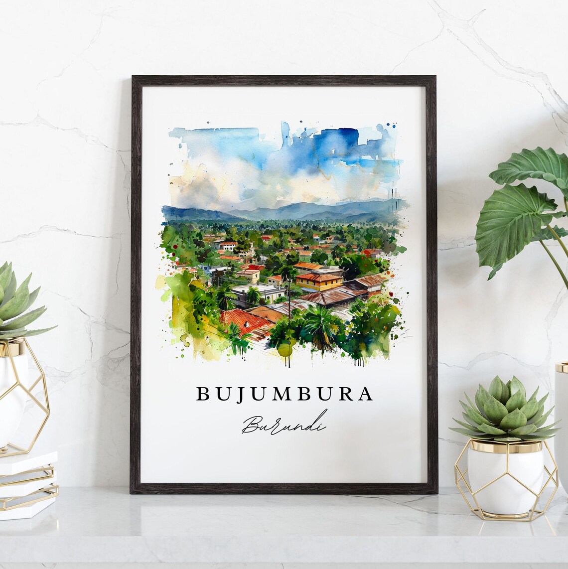 Bujumbura Burundi Lakeside City Panorama Watercolor Travel Poster - Image 3