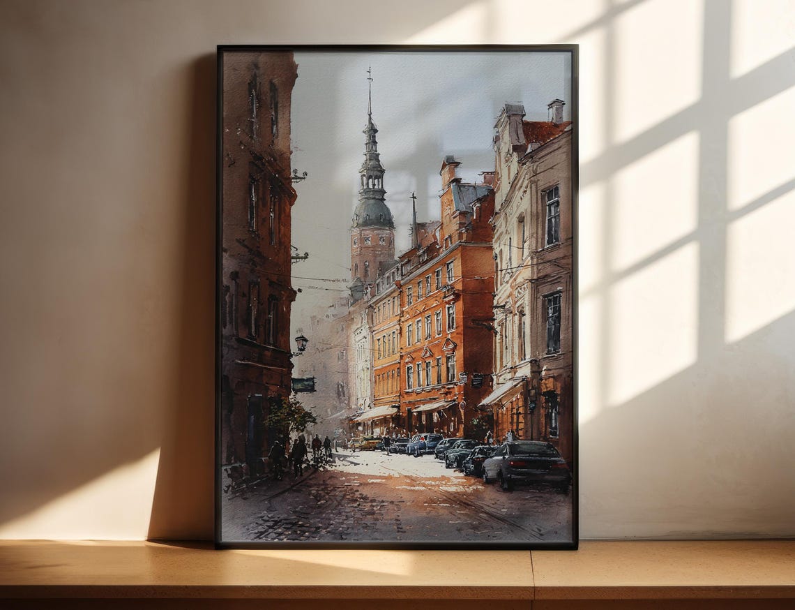 Historic Old Street Church Spire Watercolor Cityscape Poster