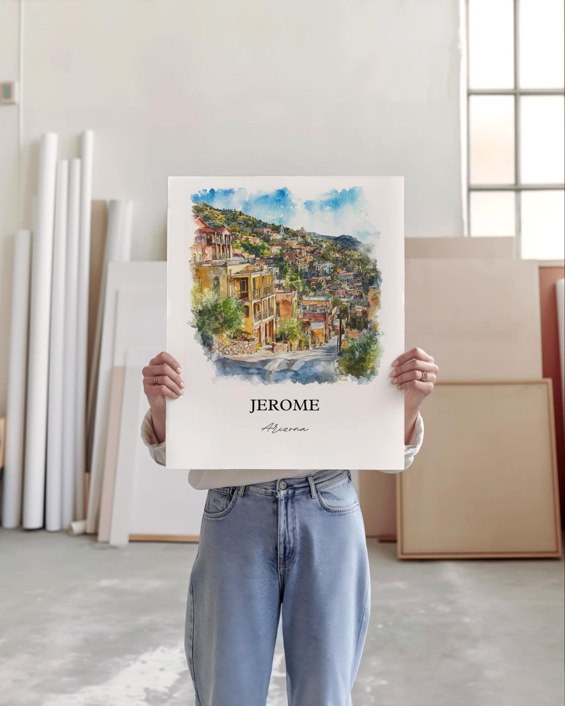 Jerome Arizona Historic Hillside Mining Town Watercolor Travel Poster - Image 3