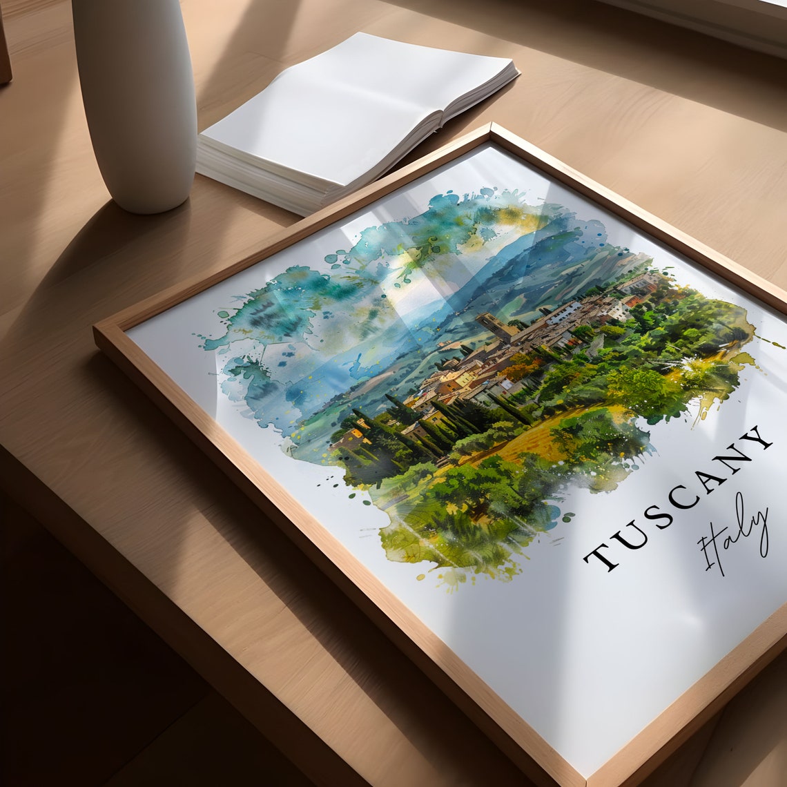 Tuscany Italy Cypress Hills Village Watercolor Travel Poster - Image 4