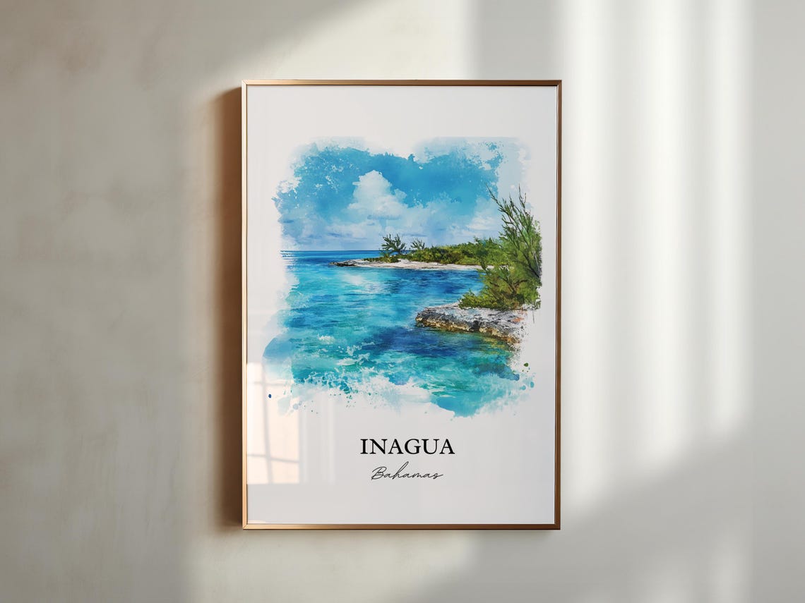 Inagua Bahamas Watercolor Turquoise Coastline Point Art Poster - Image 4