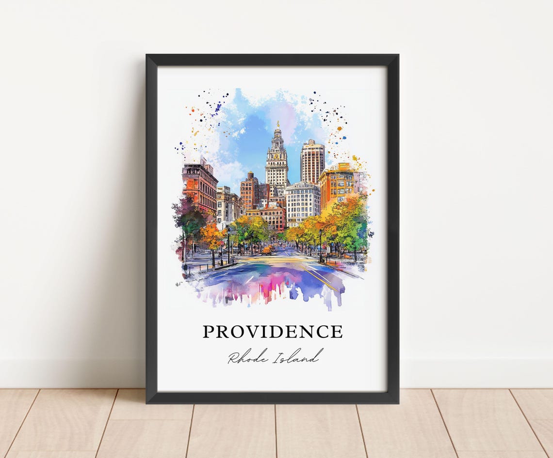 Providence Rhode Island Downtown Skyline Watercolor City Poster - Image 3