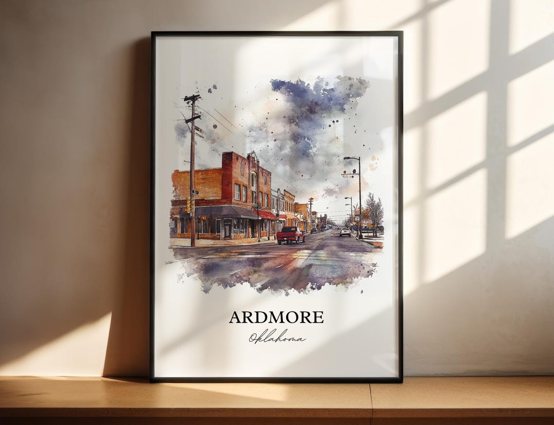 Ardmore Oklahoma Watercolor Historic Brick Main Street Poster