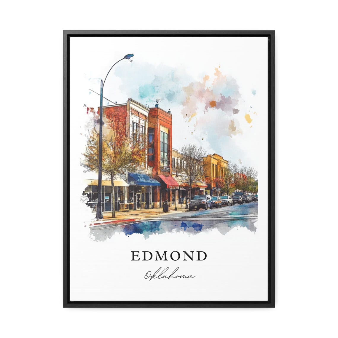 Edmond Oklahoma Small Town Main Street Storefront Scene Travel Poster